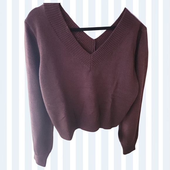 Cropped V-Neck Sweater | Deep Coffee - Picture 4 of 5